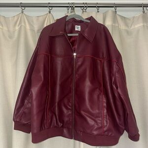 Princess Polly Goldsmith Faux Leather Bomber Jacket // Burgundy